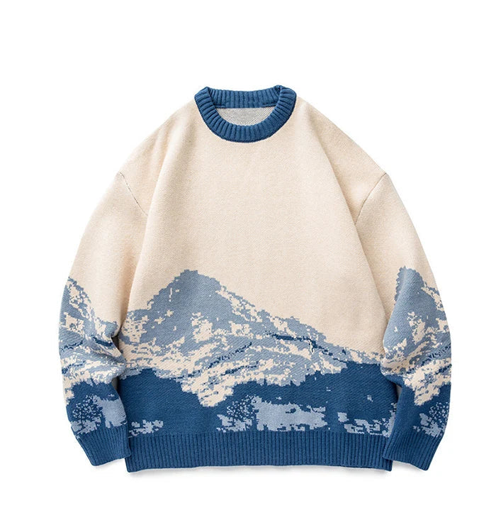 Dames Oversized Gebreide Trui met Berglandschap Design 4