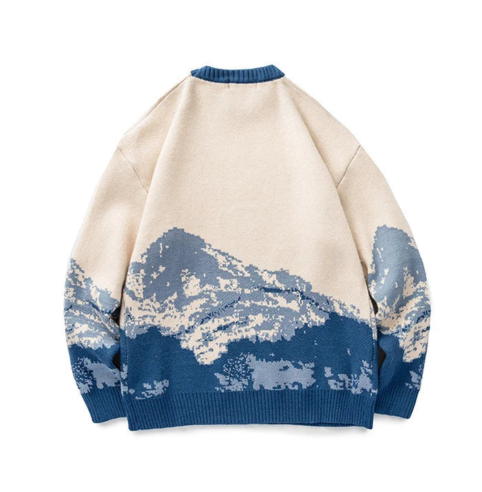 Dames Oversized Gebreide Trui met Berglandschap Design 5