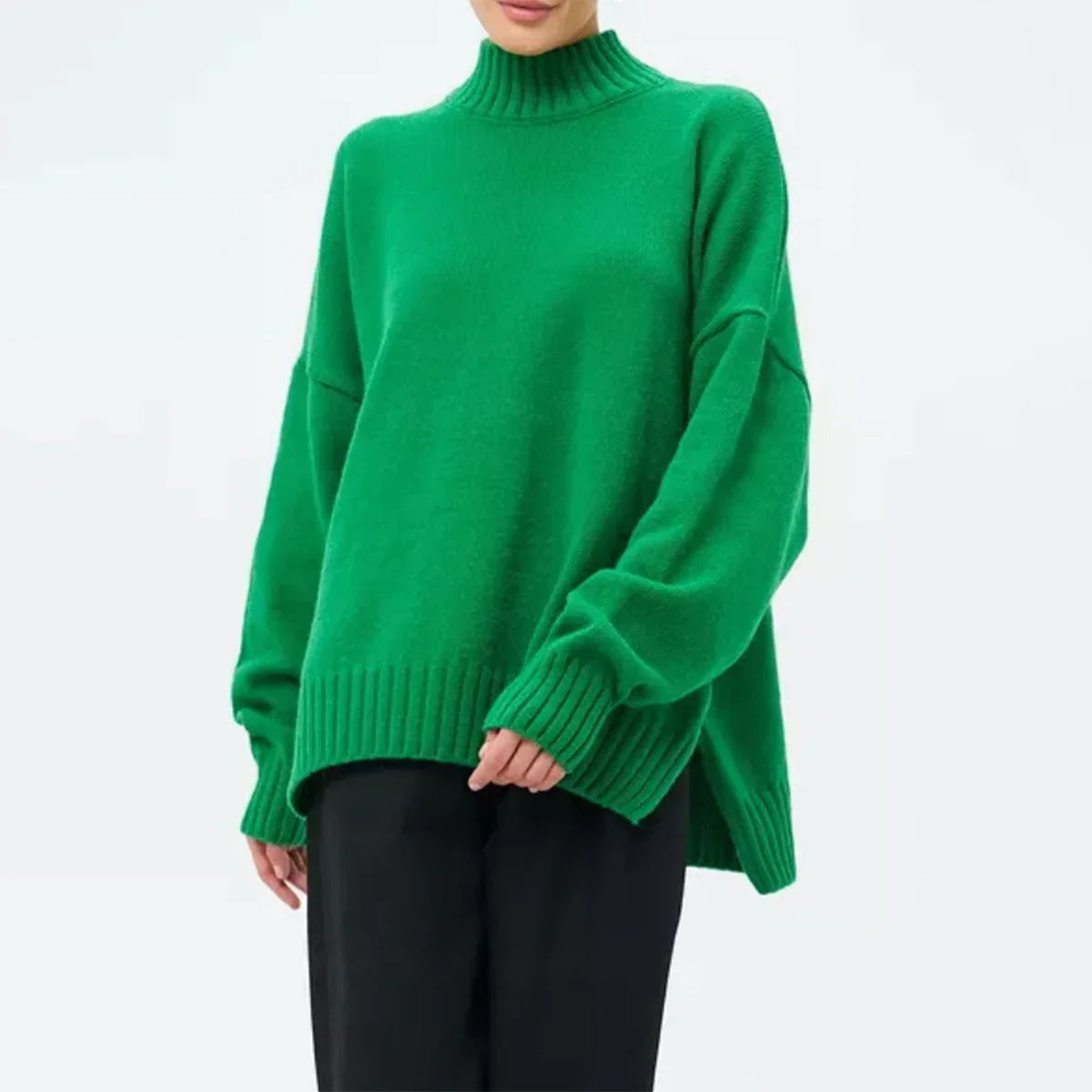 Dames Oversized Gebreide Trui met Halfhoge Hals 1