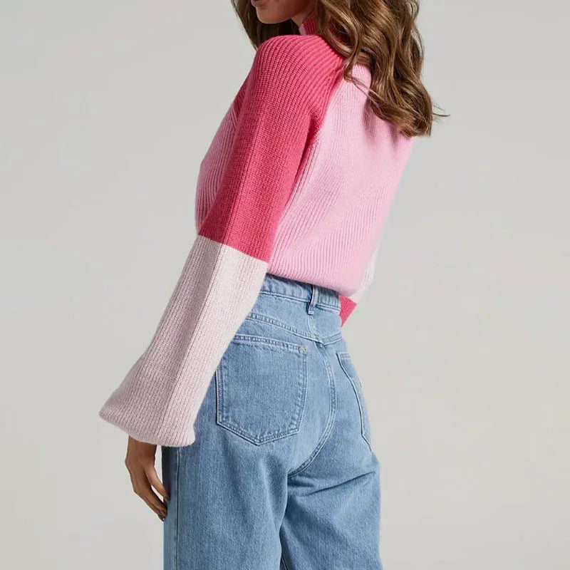 Dames Oversized Gebreide Trui met Opstaande Hals 1