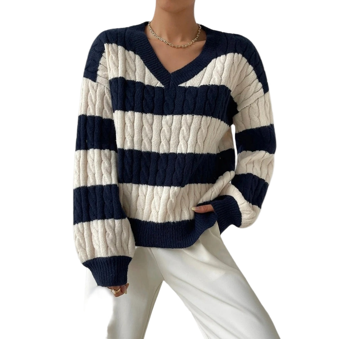 Dames Oversized Gebreide Trui met V-Ring 0