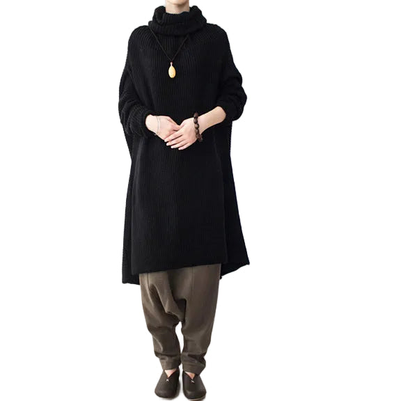 Dames Oversized Gebreide Winterjurk met Coltrui 0