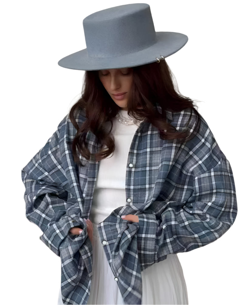 Dames Oversized Geruite Overhemd Katoenmix Casual 0