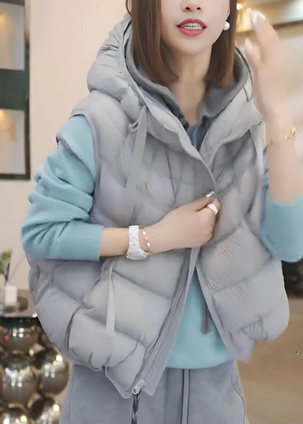 Dames Oversized Gewatteerd Wintervest Met Capuchon 1