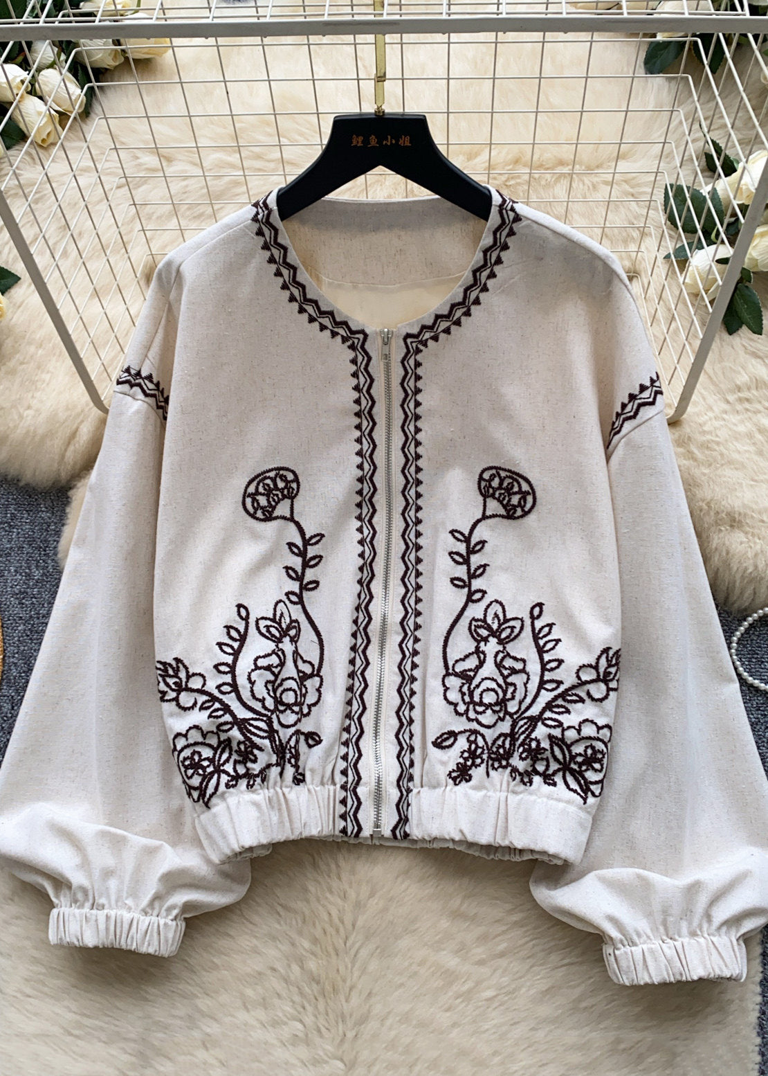 Dames Oversized Jas met Ritssluiting en Borduursel 3