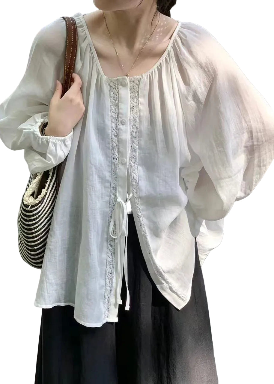 Dames Oversized Overhemd Met Veters Zomerse Stijl 0