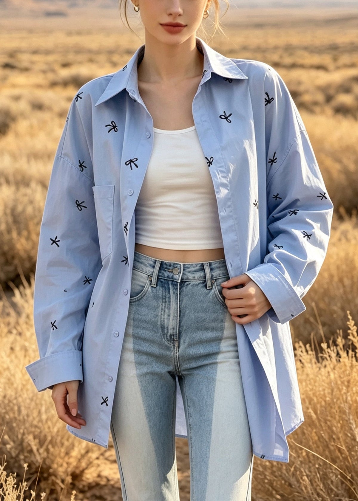 Dames Oversized Overhemdtop met Strikprint 2