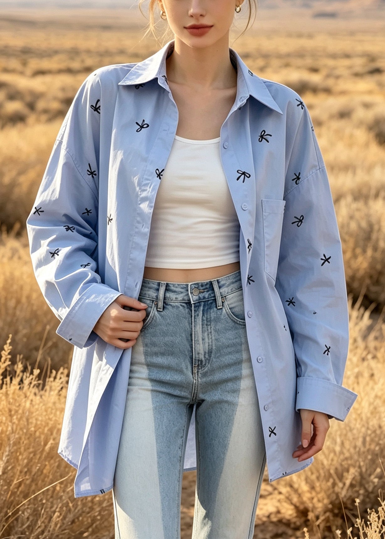 Dames Oversized Overhemdtop met Strikprint 4