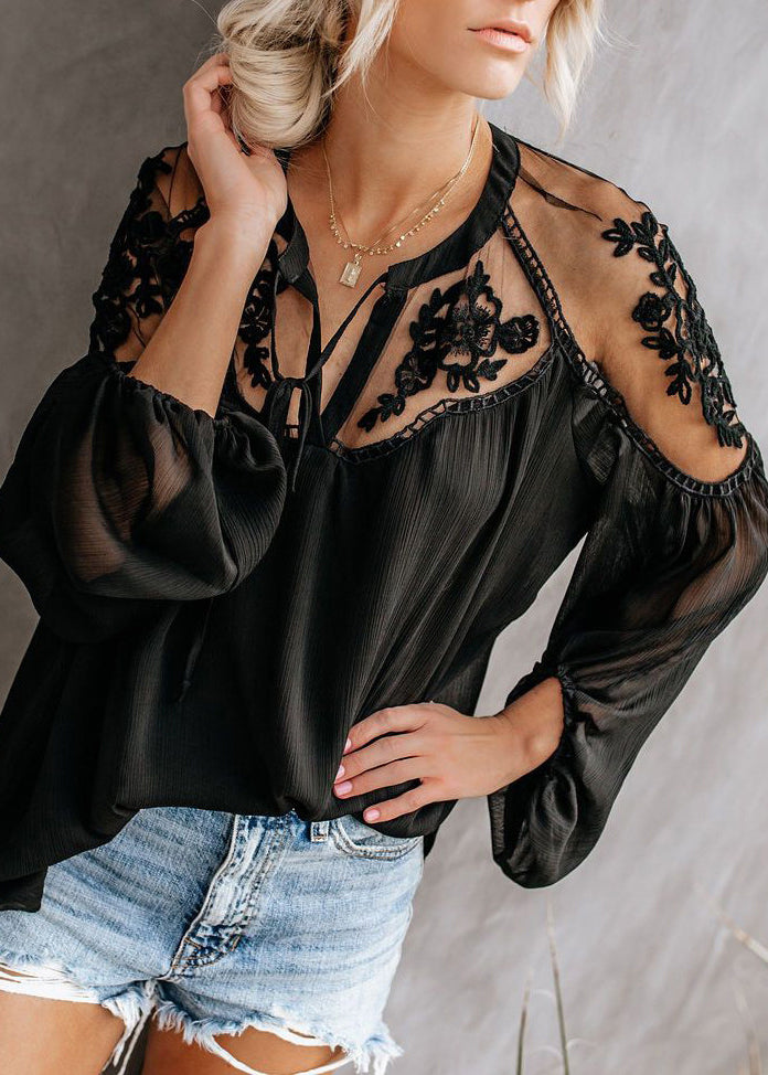 Dames Oversized Shirt Patchwork Kant Transparant Zomerstijl 2