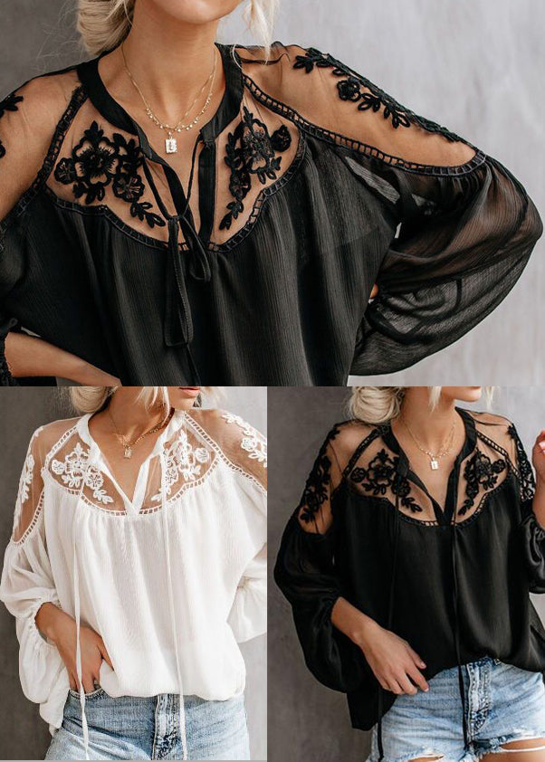 Dames Oversized Shirt Patchwork Kant Transparant Zomerstijl 4