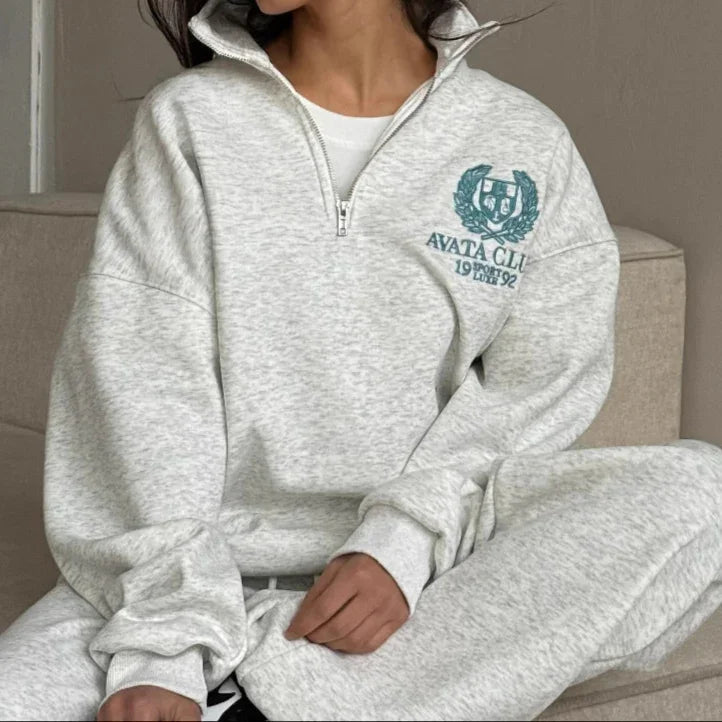 Dames Oversized Sweatshirt met Halve Rits 0