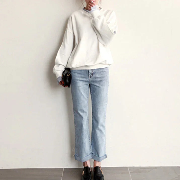 Dames Oversized Sweatshirt met Ruches en Gelaagde Manchetten 2