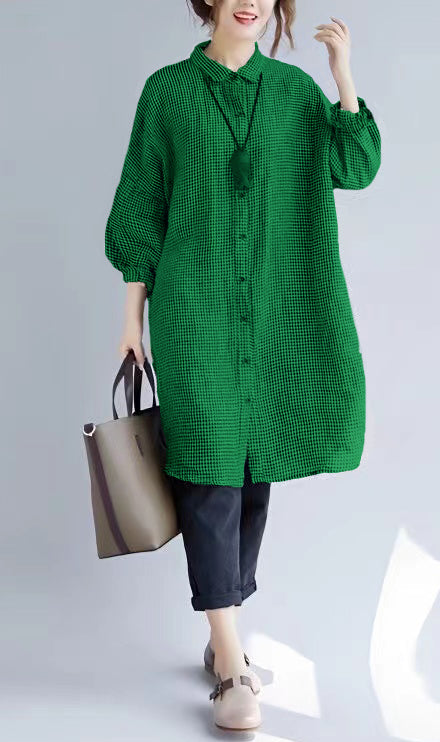 Dames Oversized T-shirt met Geruite Print en Omgeslagen Kraag 10