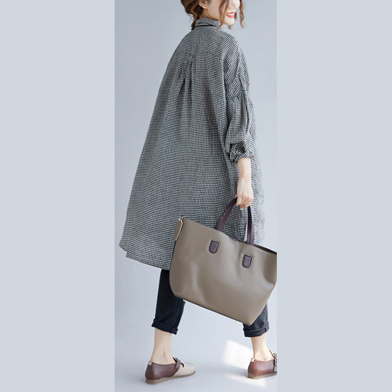 Dames Oversized T-shirt met Geruite Print en Omgeslagen Kraag 4