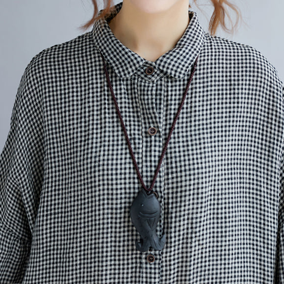 Dames Oversized T-shirt met Geruite Print en Omgeslagen Kraag 5