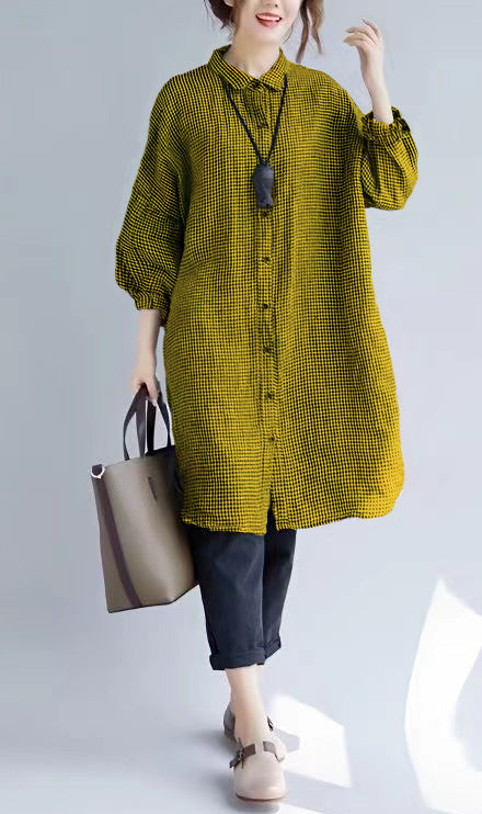 Dames Oversized T-shirt met Geruite Print en Omgeslagen Kraag 6