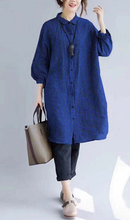 Dames Oversized T-shirt met Geruite Print en Omgeslagen Kraag 8