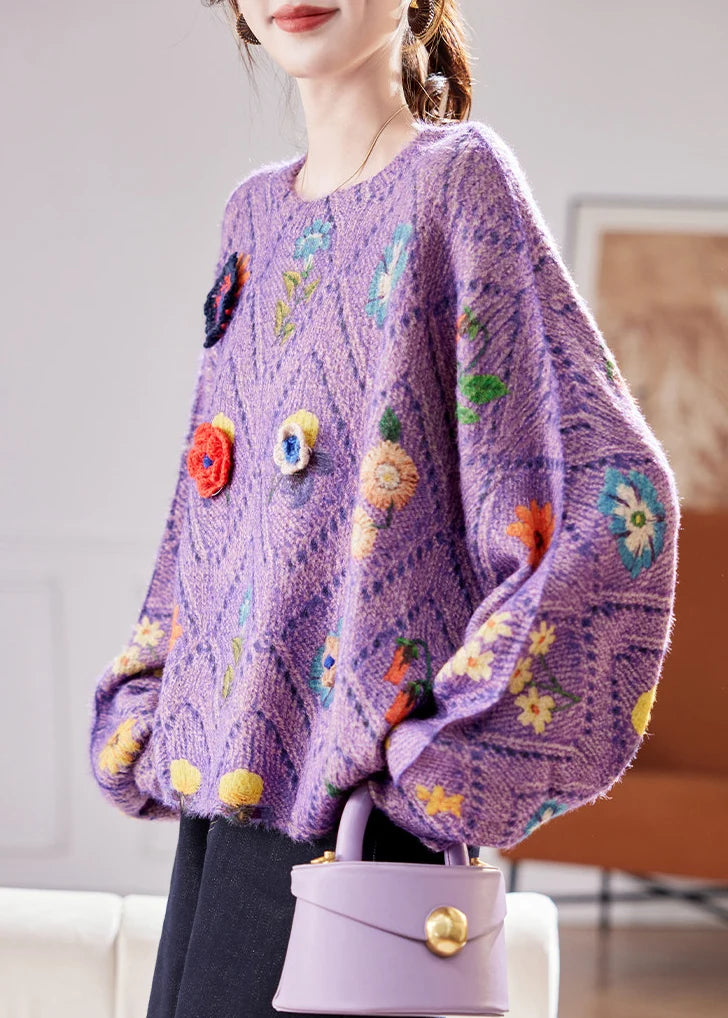 Dames Oversized Trui Bloemenprint Herfststijl 1