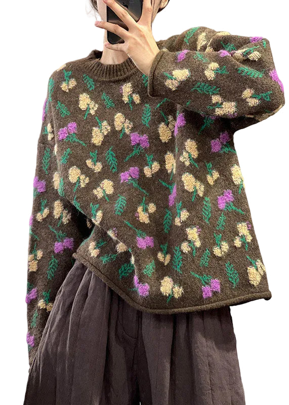 Dames Oversized Trui Met O-hals Jacquard Stijl 0