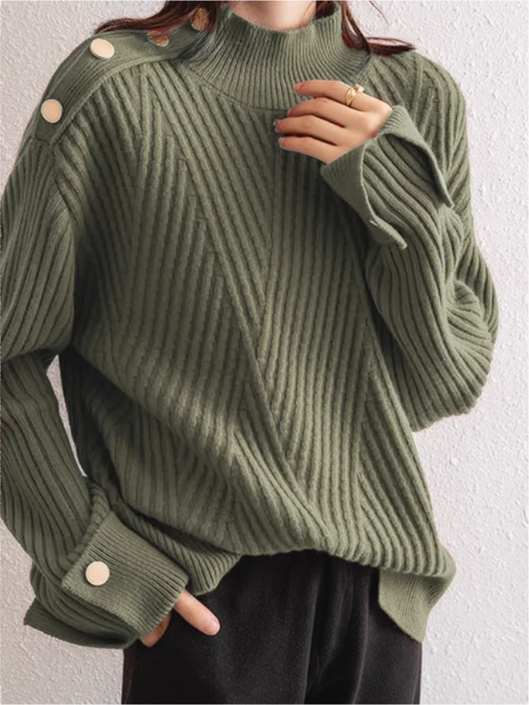 Dames Oversized Trui met Hoge Hals en Knoopdetails 4