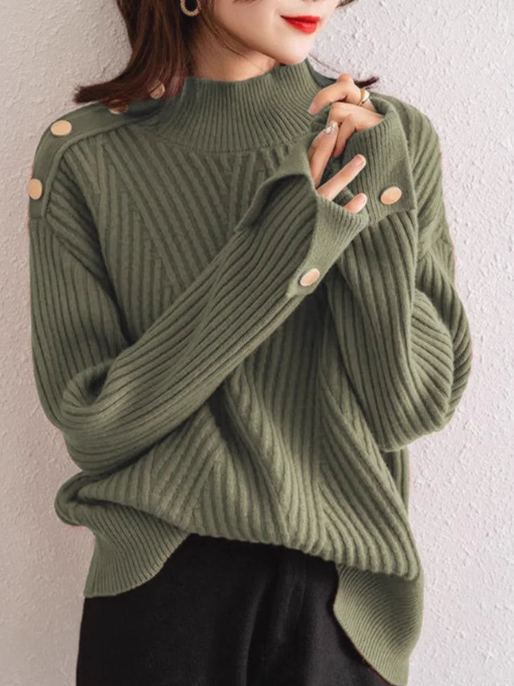 Dames Oversized Trui met Hoge Hals en Knoopdetails 5