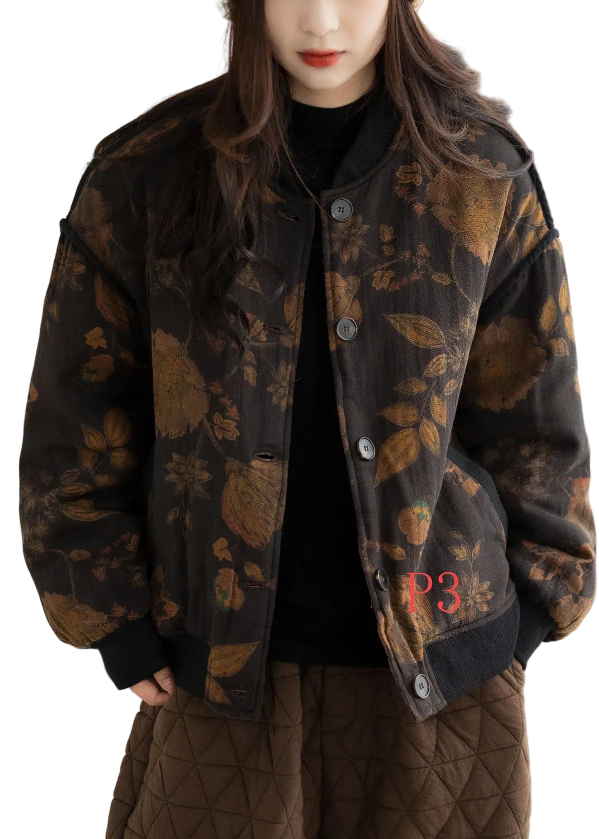 Dames Oversized Winterjas Bladprint 0
