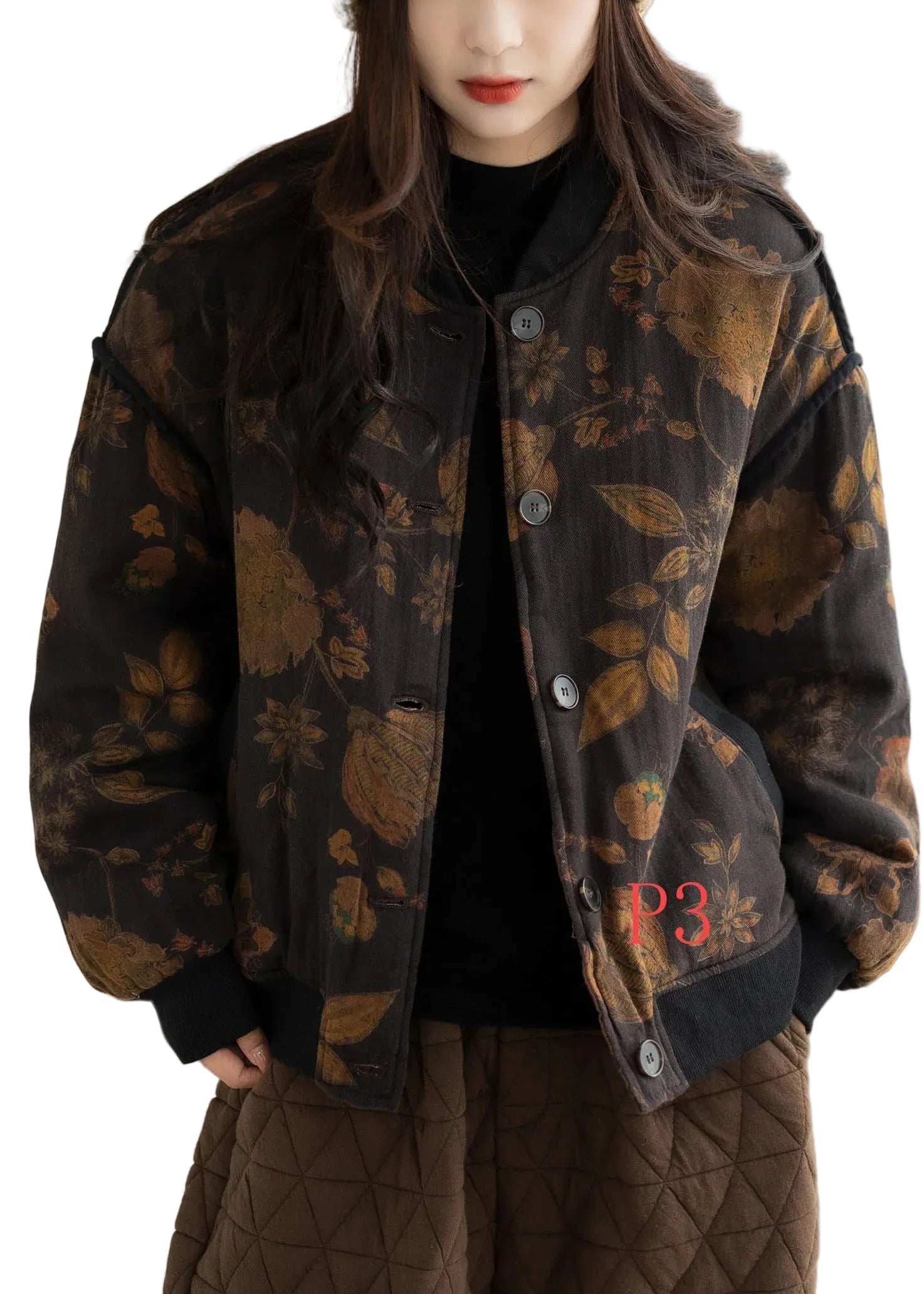 Dames Oversized Winterjas Bladprint 0