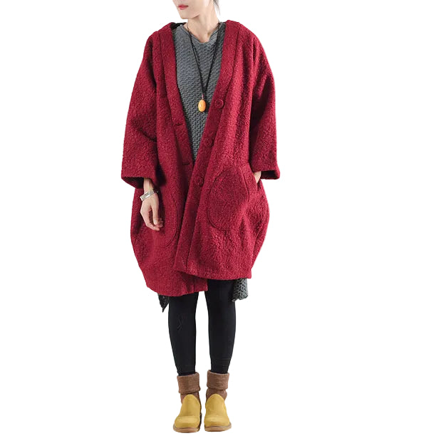 Dames Oversized Winterjas Wollook Origineel Ontwerp 0