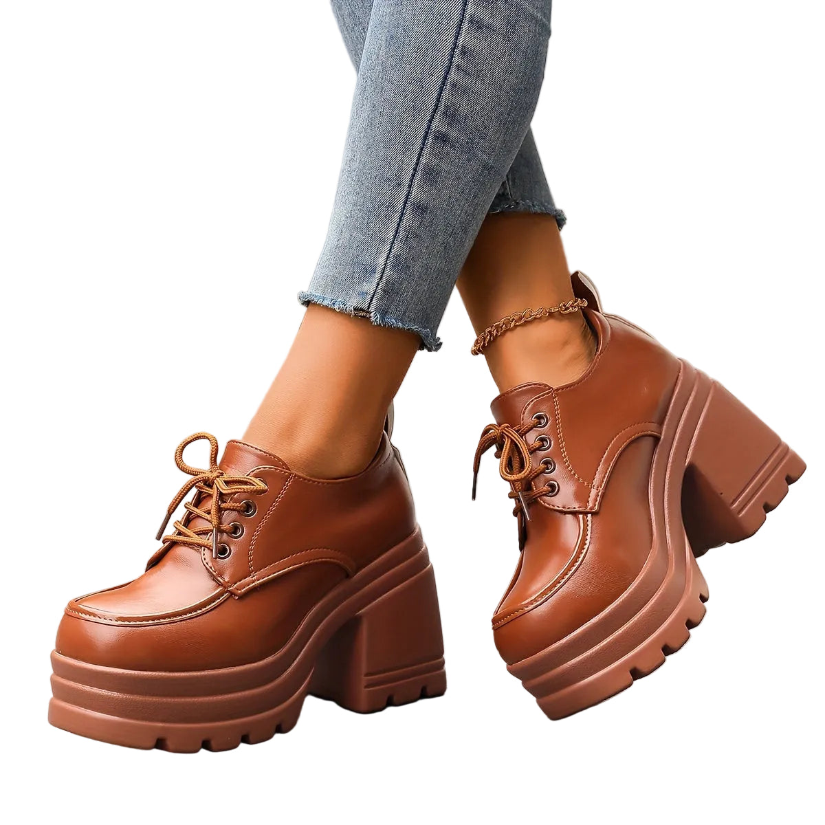 Dames Oxfords met Blokhak en Platform 0