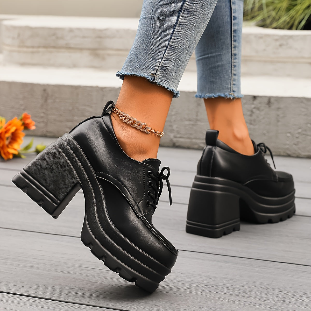 Dames Oxfords met Blokhak en Platform 4