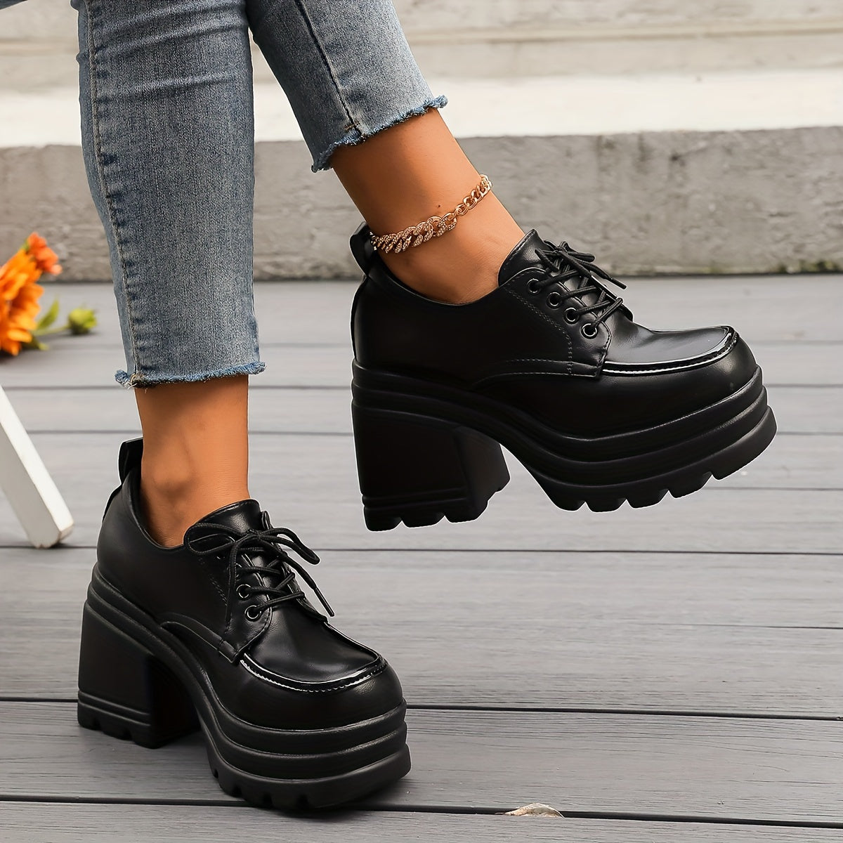 Dames Oxfords met Blokhak en Platform 5