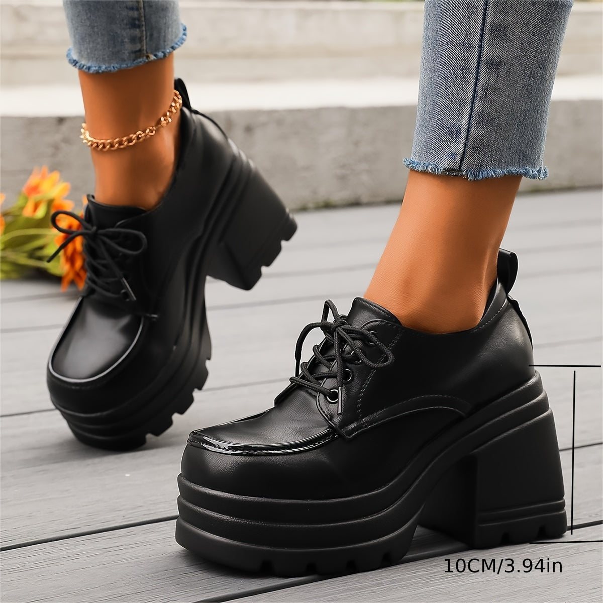 Dames Oxfords met Blokhak en Platform 7