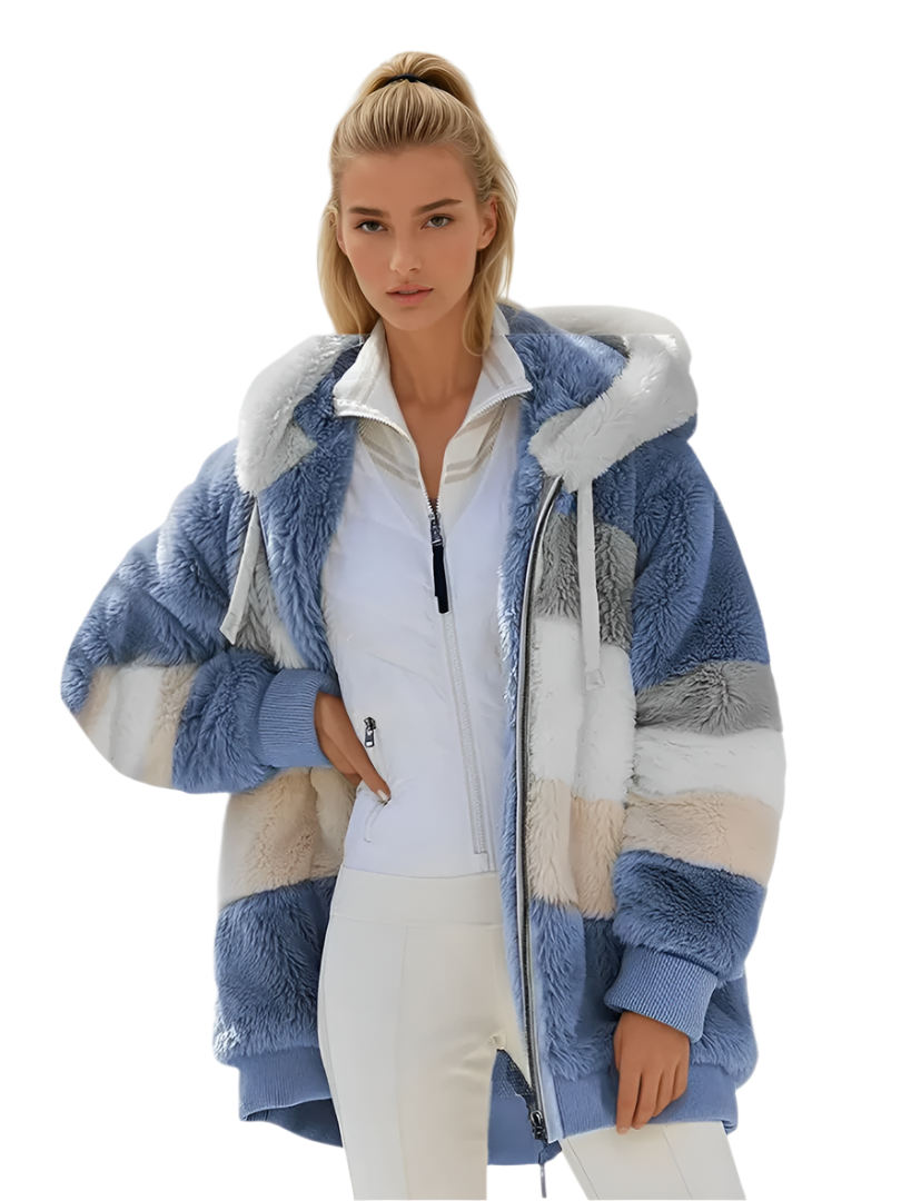 Dames Padded Plush Jas met Contrasterende Stijl 0