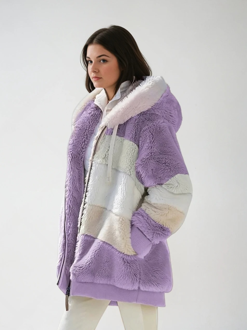 Dames Padded Plush Jas met Contrasterende Stijl 3