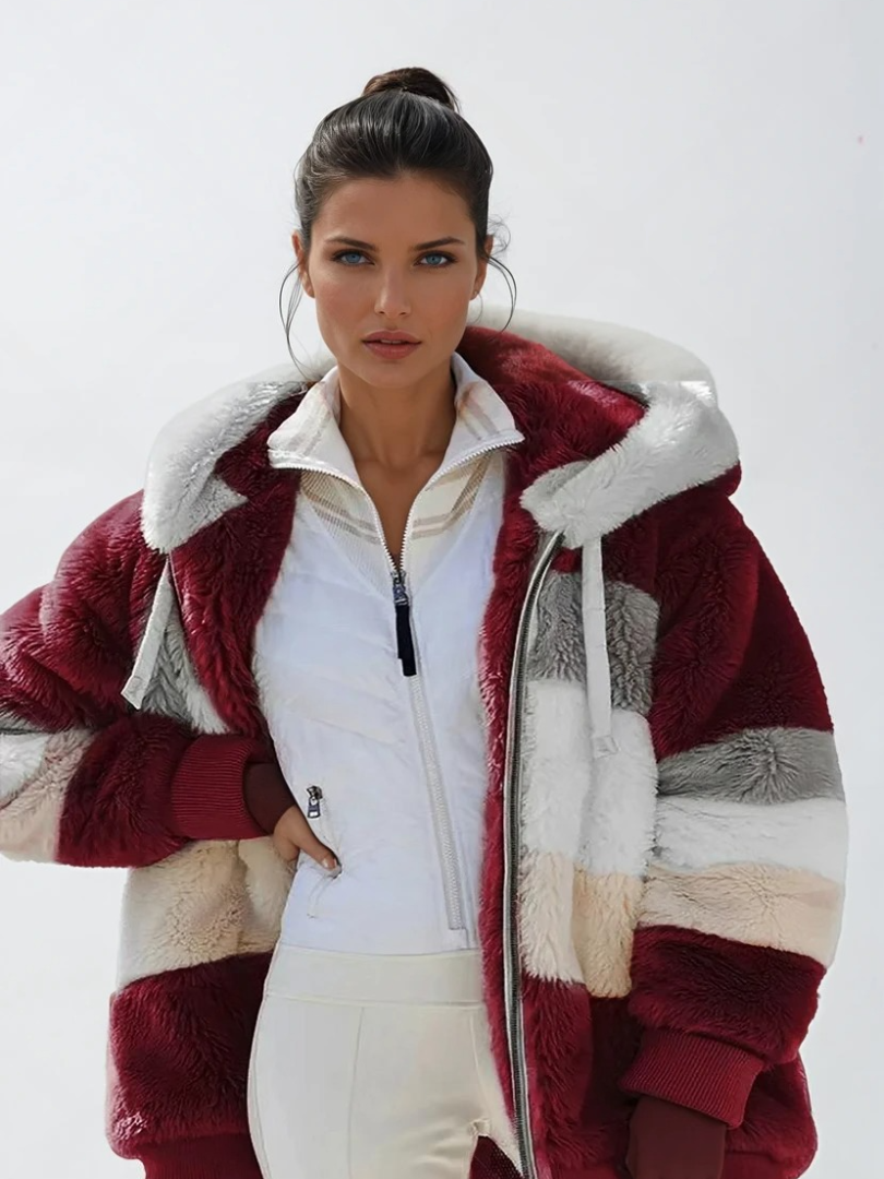 Dames Padded Plush Jas met Contrasterende Stijl 5