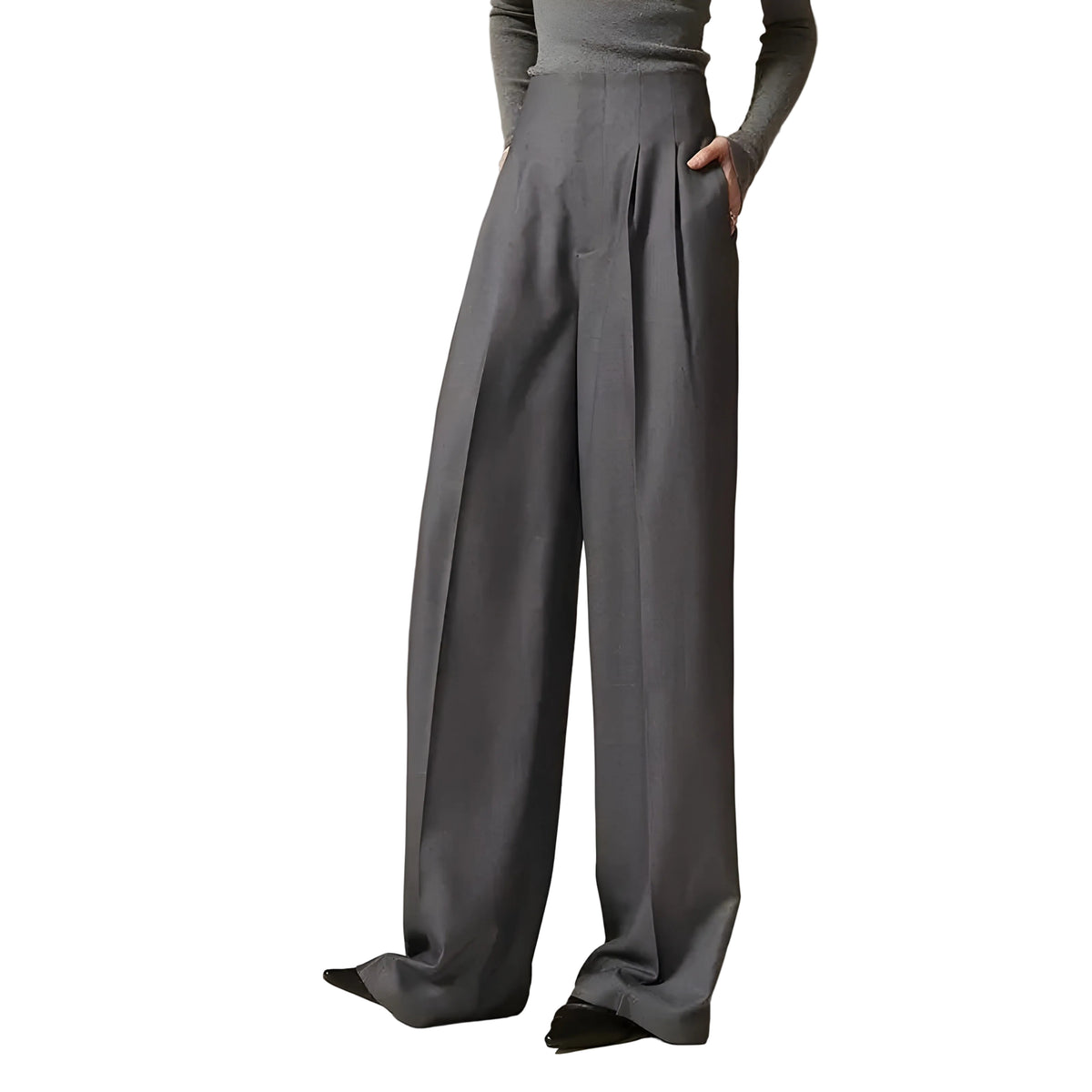 Dames Palazzo Broek Geplooid Met Hoge Taille en Wijde Pijpen 0