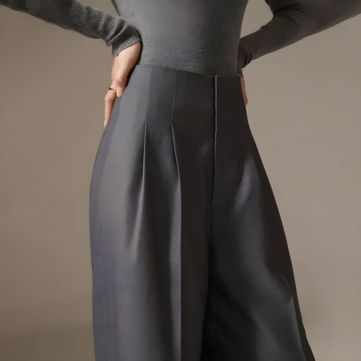 Dames Palazzo Broek Geplooid Met Hoge Taille en Wijde Pijpen 3