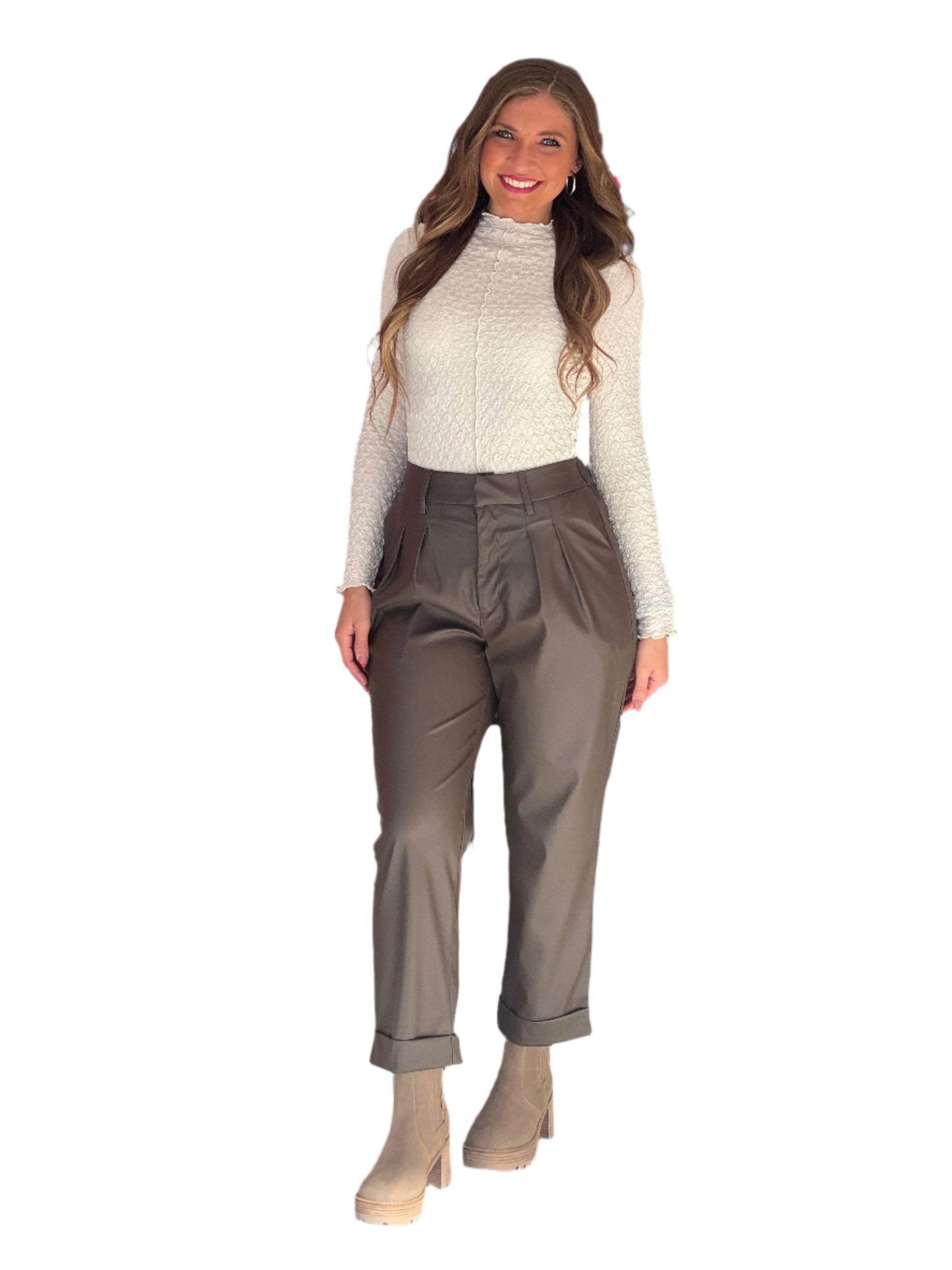 Dames Pantalon Geplooid Vegan Leer Casual Pasvorm 0