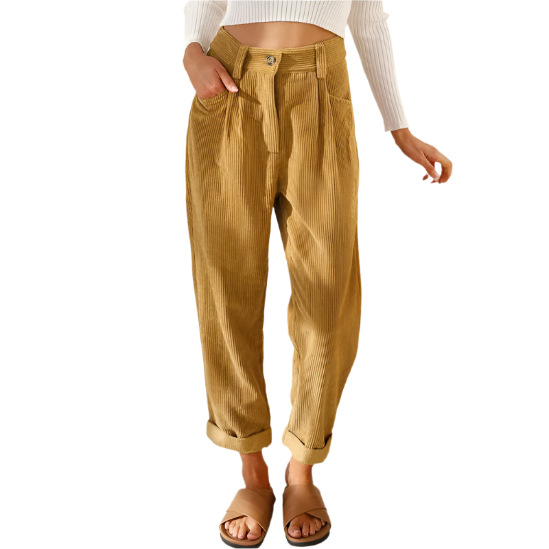Dames Pantalon Hoge Taille Corduroy Vintage Stijl 0