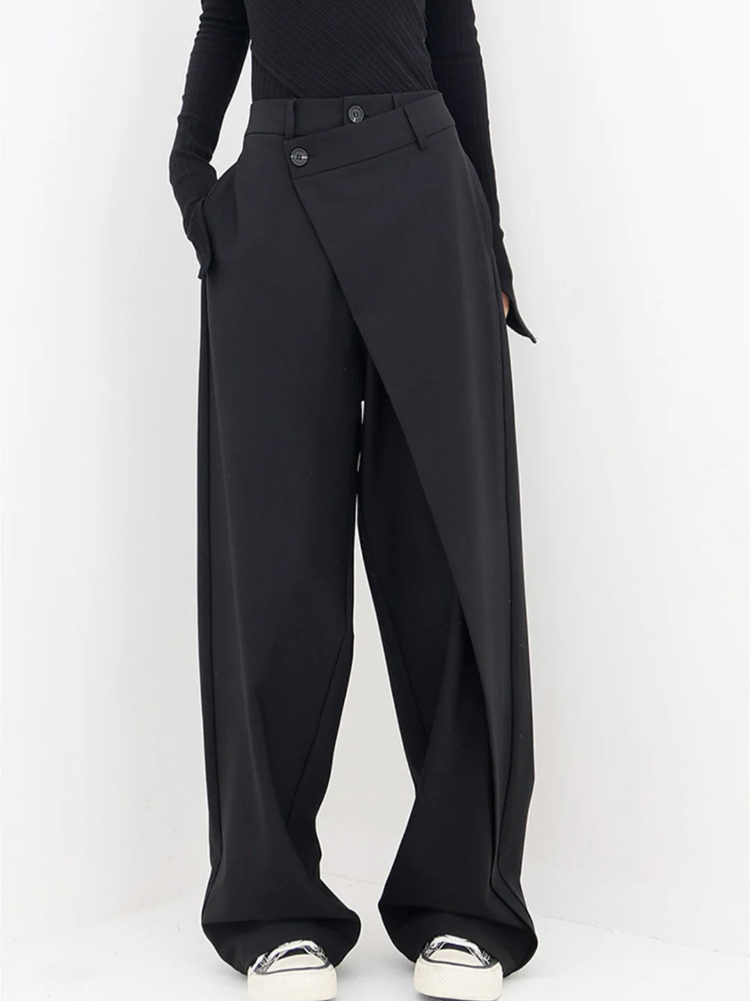 Dames Pantalon Moderne Fit Asymmetrische Tailleband Zacht Ademend Materiaal 1