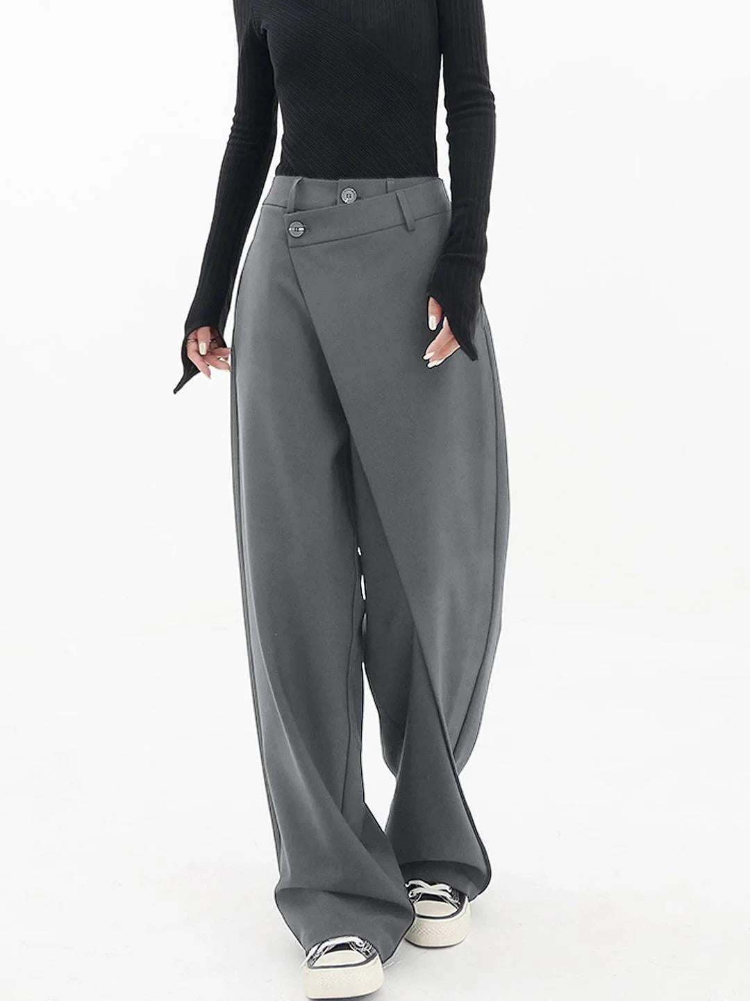 Dames Pantalon Moderne Fit Asymmetrische Tailleband Zacht Ademend Materiaal 5
