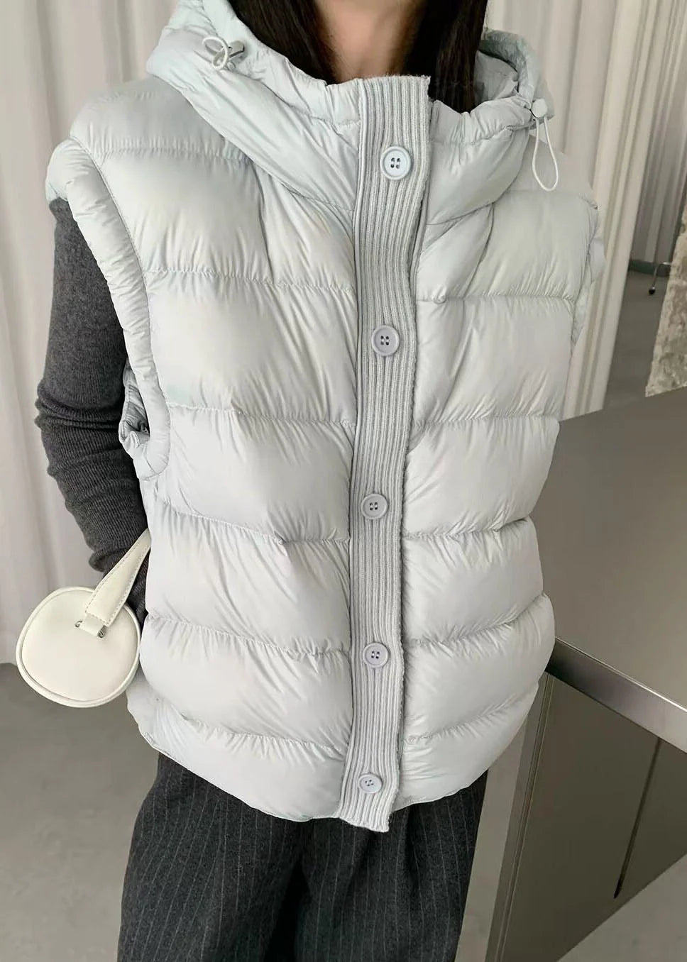 Dames Parka Met Capuchon Lichtblauw Casual Stijl 3