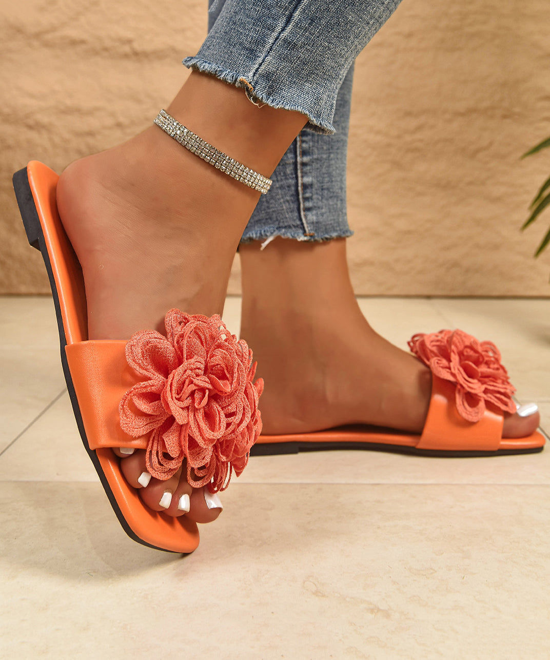 Dames Peep Toe Slide Sandalen met Bloemenprint 4