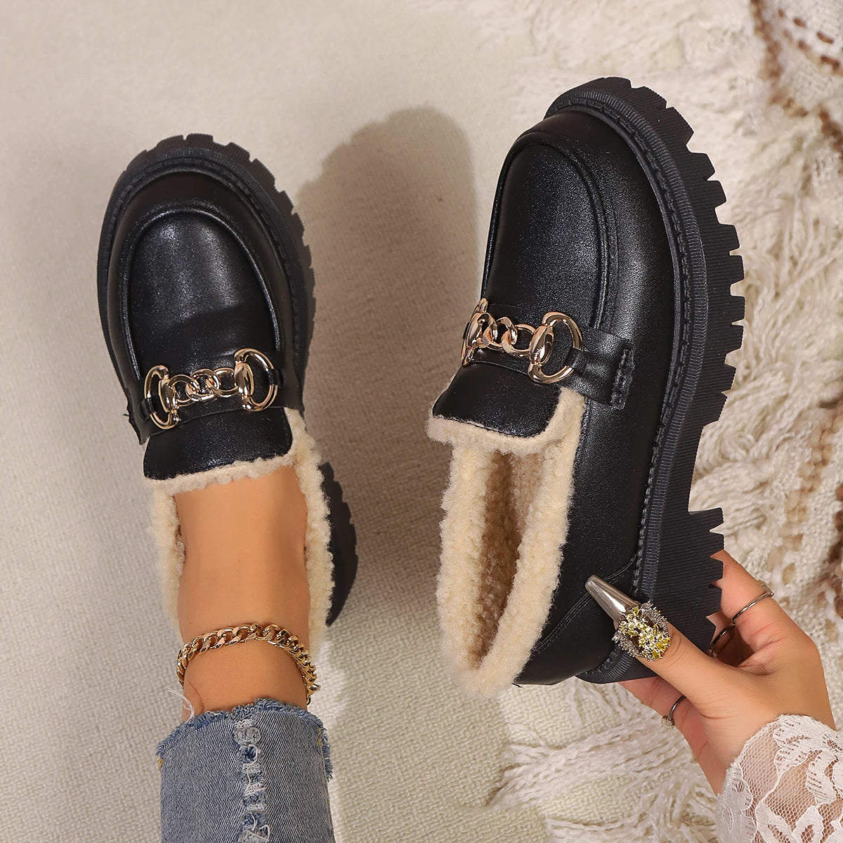 Dames Platformloafer met Sherpavoering 0