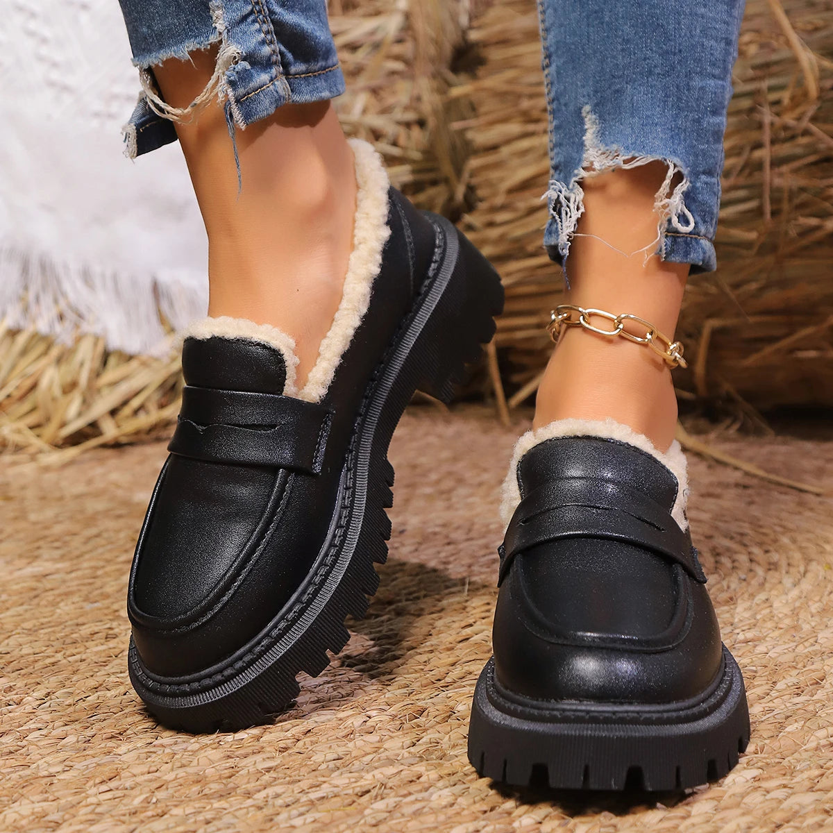 Dames Platformloafer met Sherpavoering 2