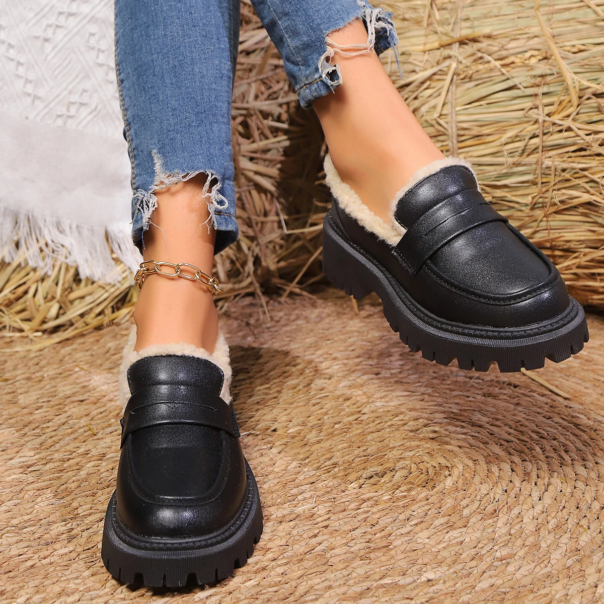 Dames Platformloafer met Sherpavoering 3