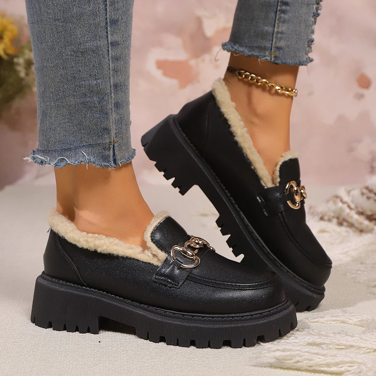 Dames Platformloafer met Sherpavoering 5