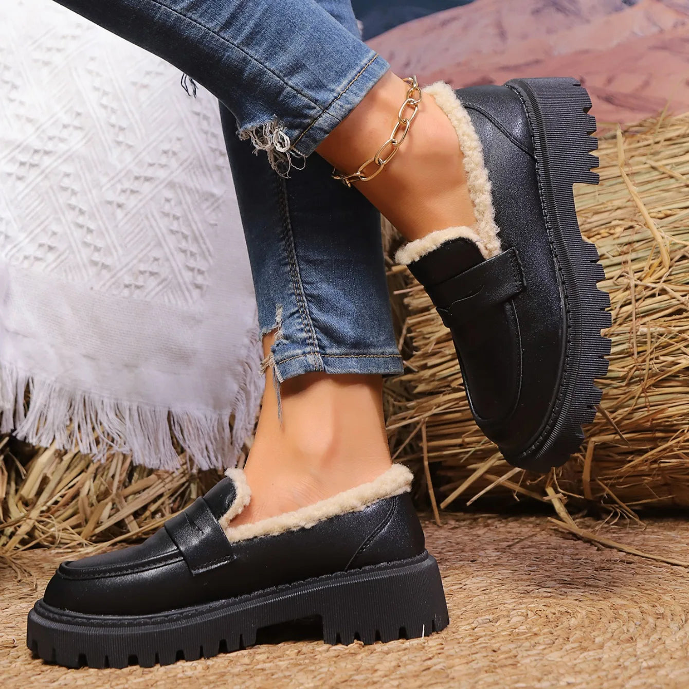 Dames Platformloafer met Sherpavoering 6