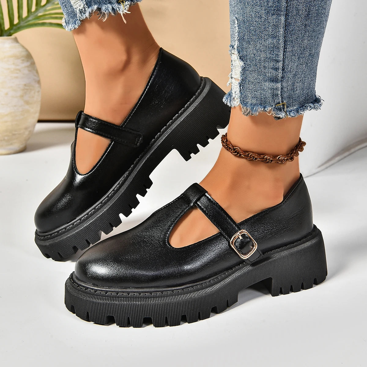 Dames Platformschoenen Retro Stijl met Gesp 1