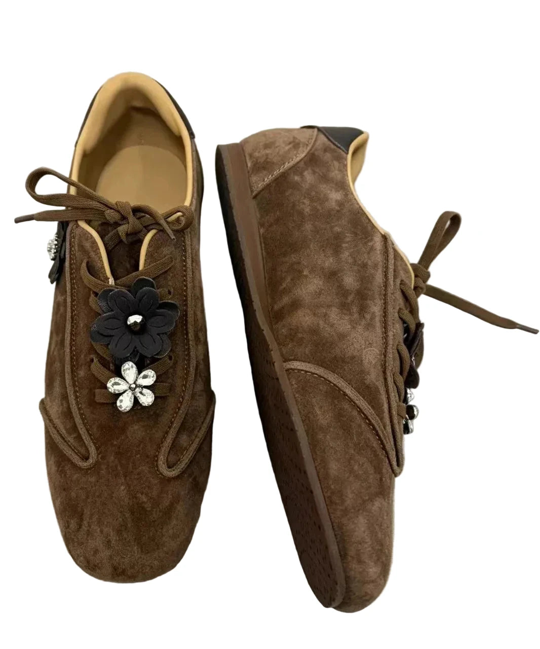 Dames Platte Schoenen met Bloemenprint en Vetersluiting 0